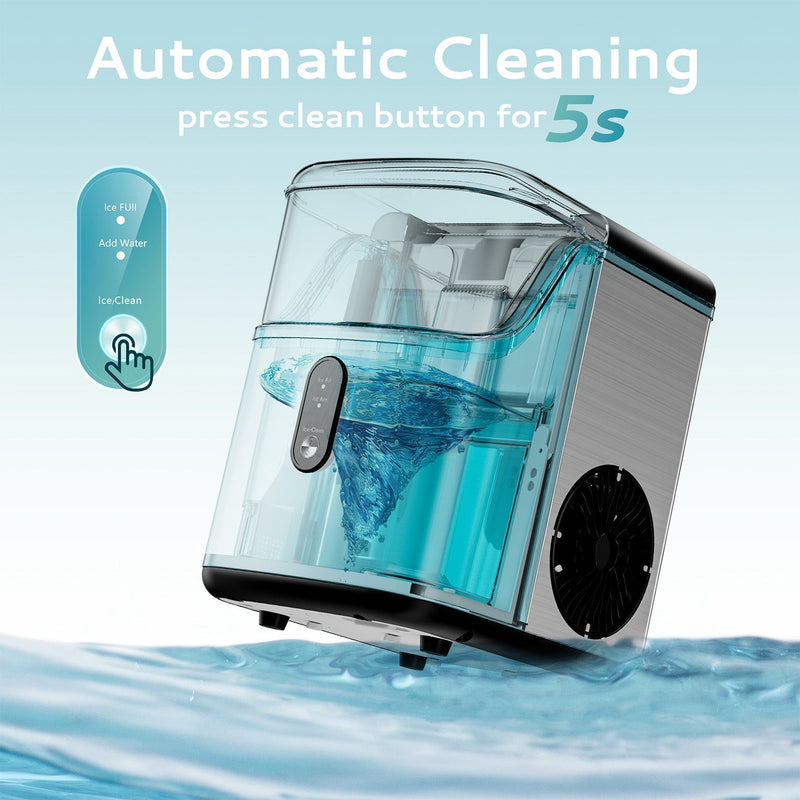 EUHOMY Pebble Ice Maker Machine with 35lbs/24H Soft Ice, Self-Cleaning Includes 2 Bottles of Cleaner - Euhomy