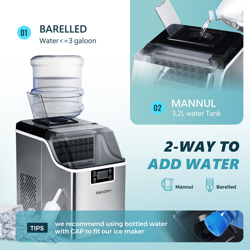 EUHOMY 14'' Cube Ice Compact Ice Maker Selectable Ice Thickness with Water Bucket Includes 2 Bottles of Cleaner - Euhomy