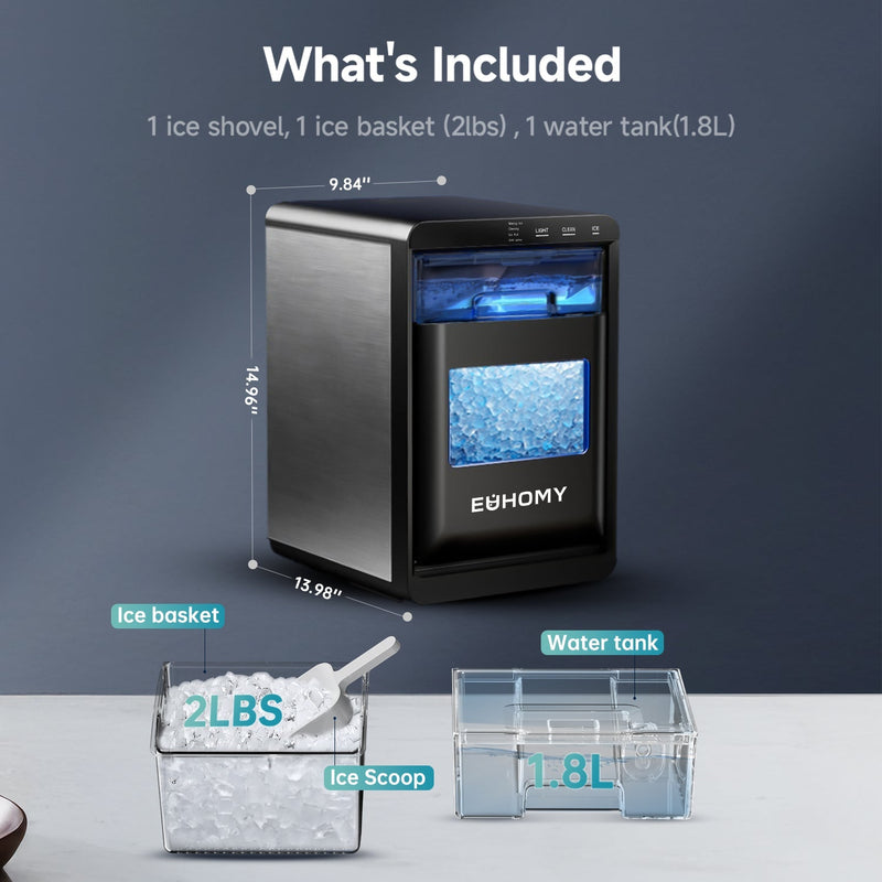 EUHOMY Nugget Ice Maker Countertop, 44Lbs/24H Pebble Ice Maker Machine Includes 2 Bottles of Cleaner - Euhomy